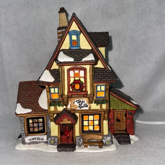 Santa's Workbench Lighted Porcelain House - Calico Cat Toy Shop Christmas 1999 - Picture 1 of 7